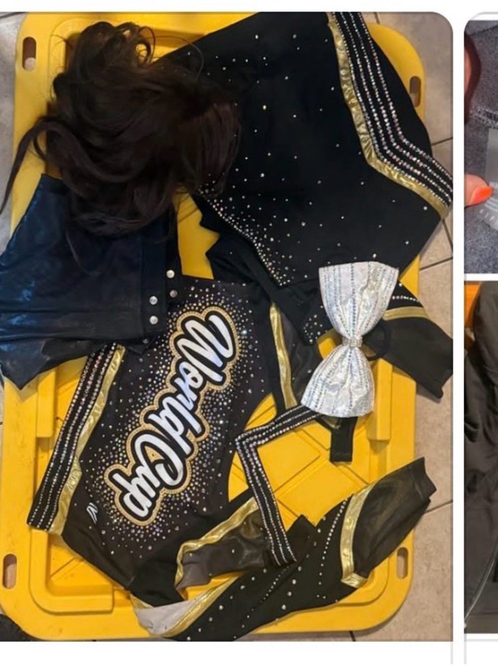 Kids Cheer Matching Vest Set in Black and Gold with Silver Bow